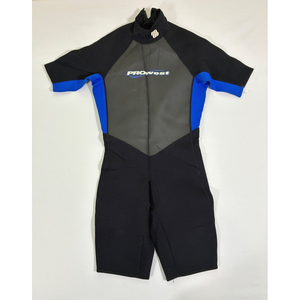ProWest Mens L Shorty Neoprene Wetsuit Black Blue Gray Made in USA 0797